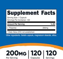 Cargar imagen en el visor de la galería, L-Teanina, 200mg, sueño, relajación, función cerebral. Nutricost. 120 cápsulas
