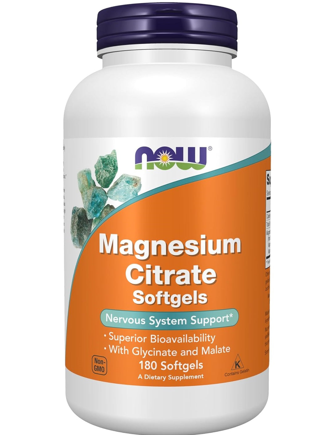 Citrato de magnesio, Now, 180 softgels