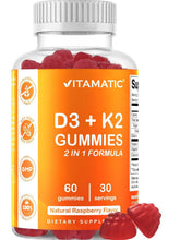 Cargar imagen en el visor de la galería, Vitamina D3 + K2 Vitamatic 5000 UI / 140 mcg , 60 Gomitas, Sabor Frambuesa | Apoyo a la Salud Ósea, Sistema Inmunológico y Cardiovascular
