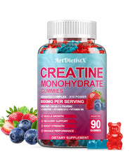 Cargar imagen en el visor de la galería, Gomitas de monohidrato de creatina de 8000 mg con BCAA, L-carnitina, taurina y vitamina B12, suplemento preentrenamiento para crecimiento muscular, fuerza y energía, 90 gomitas masticables con sabor
