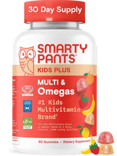 Cargar imagen en el visor de la galería, SmartyPants Multivitamínicos en gomitas para niños con Omega 3 DHA/EPA, Vitaminas D3, C, B12, B6, A, K y Zinc; sin gluten, etiqueta limpia, tres sabores frutales, 60 gomitas
