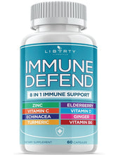 Cargar imagen en el visor de la galería, Immune Defend 8 en 1 Liberty Lifestyle, 60 Cápsulas | Defensa Inmunológica con Vitamina C, D3 5000 UI, Zinc 50 mg, Equinácea, Cúrcuma, Jengibre, Saúco y Vitamina B6
