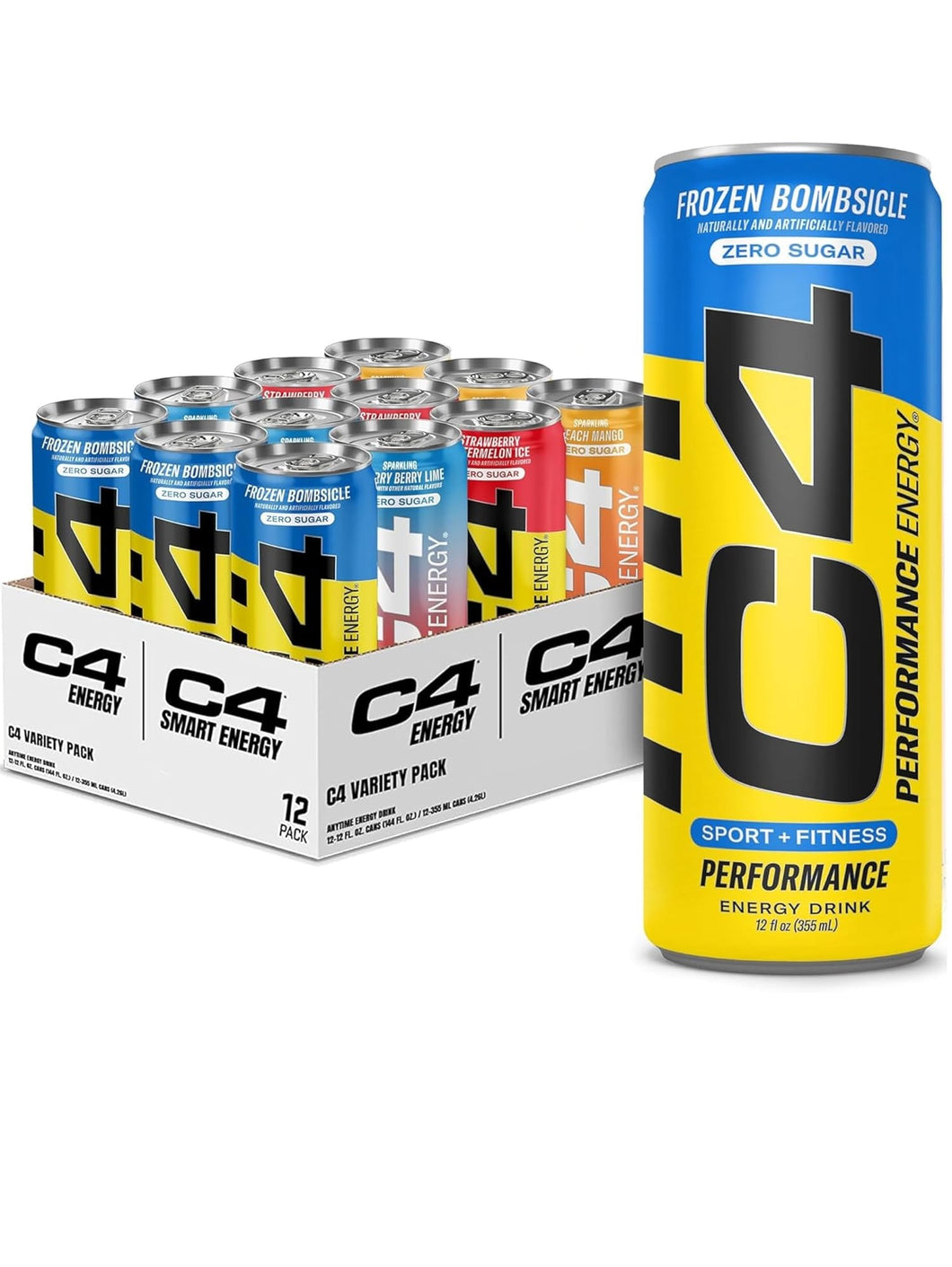 Pre entrenamiento, C4 Sport, certificado NFS para deportistas, energía y rendimiento, diferentes sabores, 12 botellas