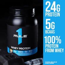 Cargar imagen en el visor de la galería, Proteína WHEY, Rule 1, 100% de suero, Vainilla, 5 libras
