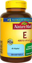 Cargar imagen en el visor de la galería, Vitamina E, 400 IU (180 mg), Nature Made, 300 softgels
