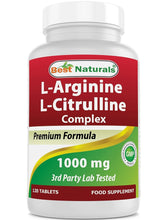 Cargar imagen en el visor de la galería, L-Arginina  y  L-Citrulina, Best Naturals, 1000 mg, 120 tabletas
