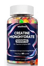 Cargar imagen en el visor de la galería, Creatina en gomitas, Monohidrato, 5g para Mujeres y Hombres, con L-Taurina y Alpha GPC, Construye Músculos,  Sin Azúcar, Aumento de Energía, Vegano No GMO, 80 gomitas
