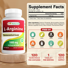 Cargar imagen en el visor de la galería, L-Arginina, 1000mg por cada tableta, Best Naturals, 1000 mg, 120 tabletas
