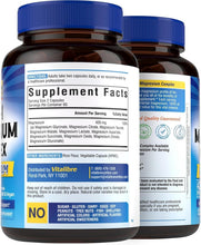 Cargar imagen en el visor de la galería, Complejo de magnesio (Magnesium Complex) 10 en 1, Vitalibre , 420 mg de magnesio elemental, ultra fuerza, máxima absorción, suplemento de magnesio quelado para nervios, salud ósea y cardíaca, sin OMG, 120 cápsulas veganas
