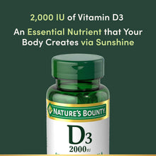 Cargar imagen en el visor de la galería, Vitamina D3. Apoya los huesos y el sistema inmunológico. 2000 IU, Nature’s Bounty. 150 softgels
