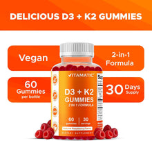 Cargar imagen en el visor de la galería, Vitamina D3 + K2, 60 gomitas
