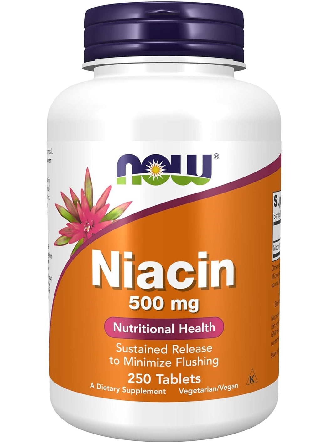 Niacina (Vitamina B3), 500 mg, Now, 250 tabletas