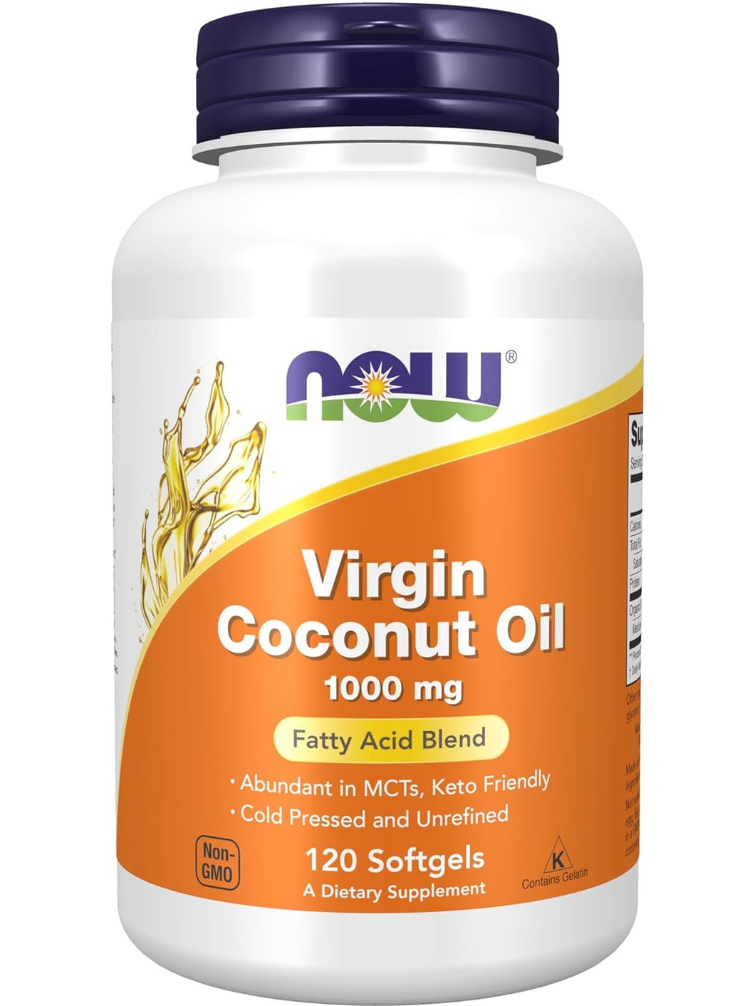 Aceite de Coco virgen, 1000 mg, Now, 120 softgels