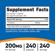 Cargar imagen en el visor de la galería, L-Teanina, 200mg, sueño, relajación, función cerebral. Nutricost. 240 cápsulas
