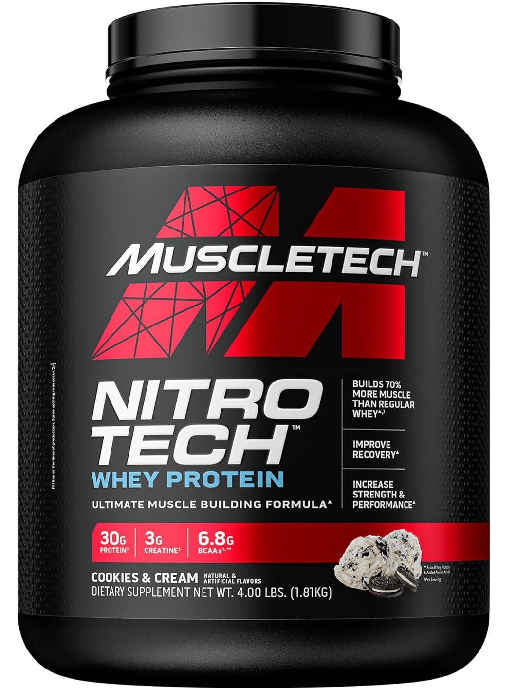 Proteína Whey Nitro Tech de Muscletech, amplía tu fuerza, recuperación y rendimiento. 4 Libras