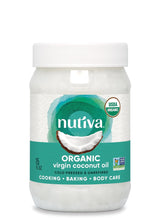 Cargar imagen en el visor de la galería, Aceite de coco virgen orgánico prensado en frío, “USDA Organic”, sin OMG, Nutiva, vegano, keto, sabor y aroma fresco para usar en la cocina, piel y cabello, 15 onzas
