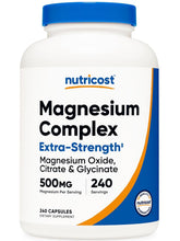 Cargar imagen en el visor de la galería, Complejo de Magnesio (magnesium complex) 500mg, Nutricost, Óxido de Magnesio, Citrato y Glicinato - Sin Gluten y Sin OGM, 240 Cápsulas
