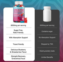 Cargar imagen en el visor de la galería, Gomitas de monohidrato de creatina de 8000 mg con BCAA, L-carnitina, taurina y vitamina B12, suplemento preentrenamiento para crecimiento muscular, fuerza y energía, 90 gomitas masticables con sabor
