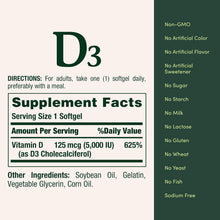 Cargar imagen en el visor de la galería, Vitamina D3. Apoya los huesos y el sistema inmunológico. 2000 IU, Nature’s Bounty. 150 softgels
