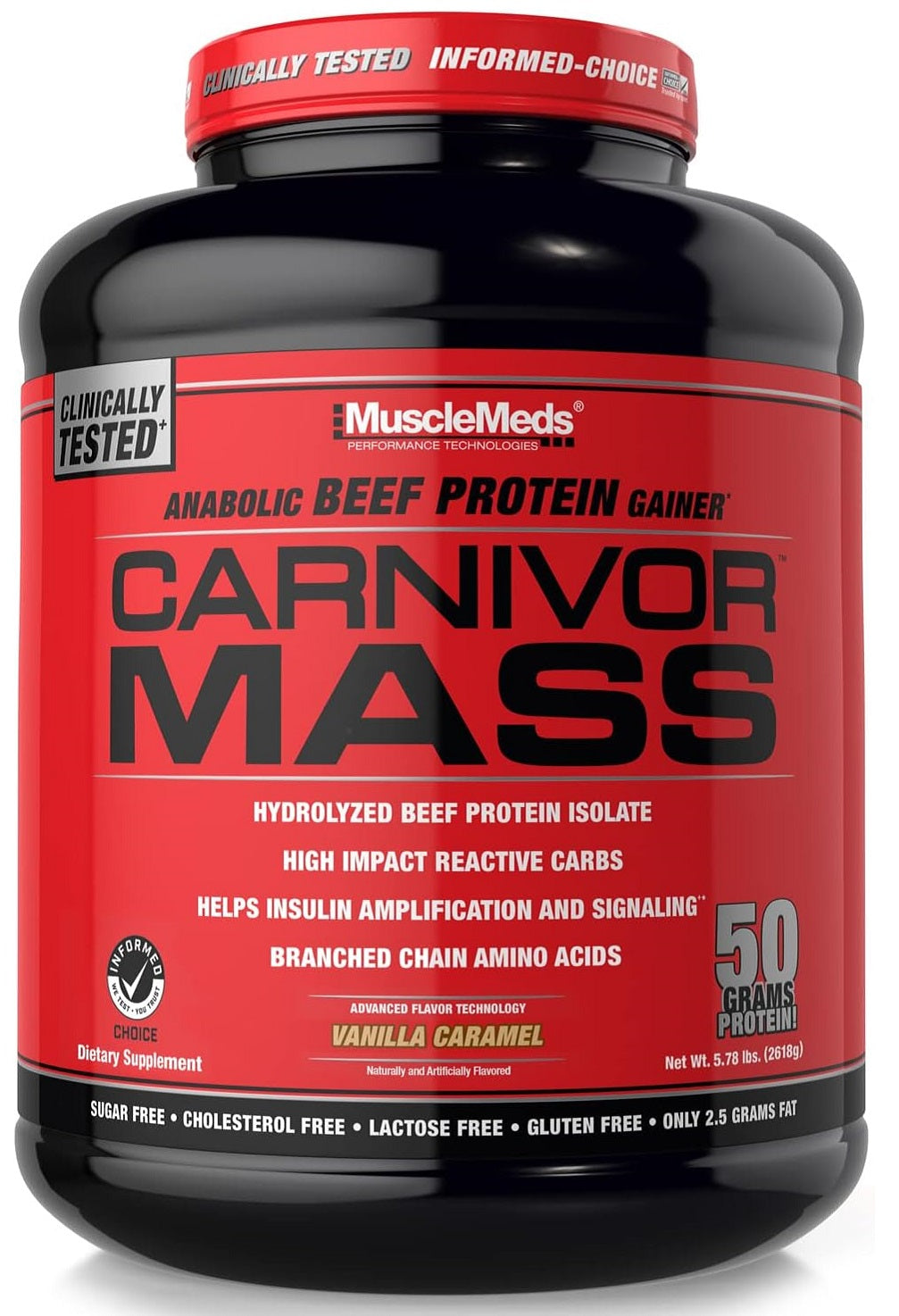 Proteína CARNIVOR MASS, proteína a base de carne de res, sabor vainilla, 5.78 libras