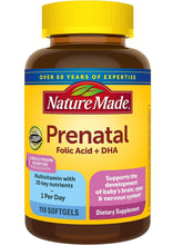 Cargar imagen en el visor de la galería, Prenatales, multivitamínico con ácido fólico+ DHA, Nature Made, 110 softgels
