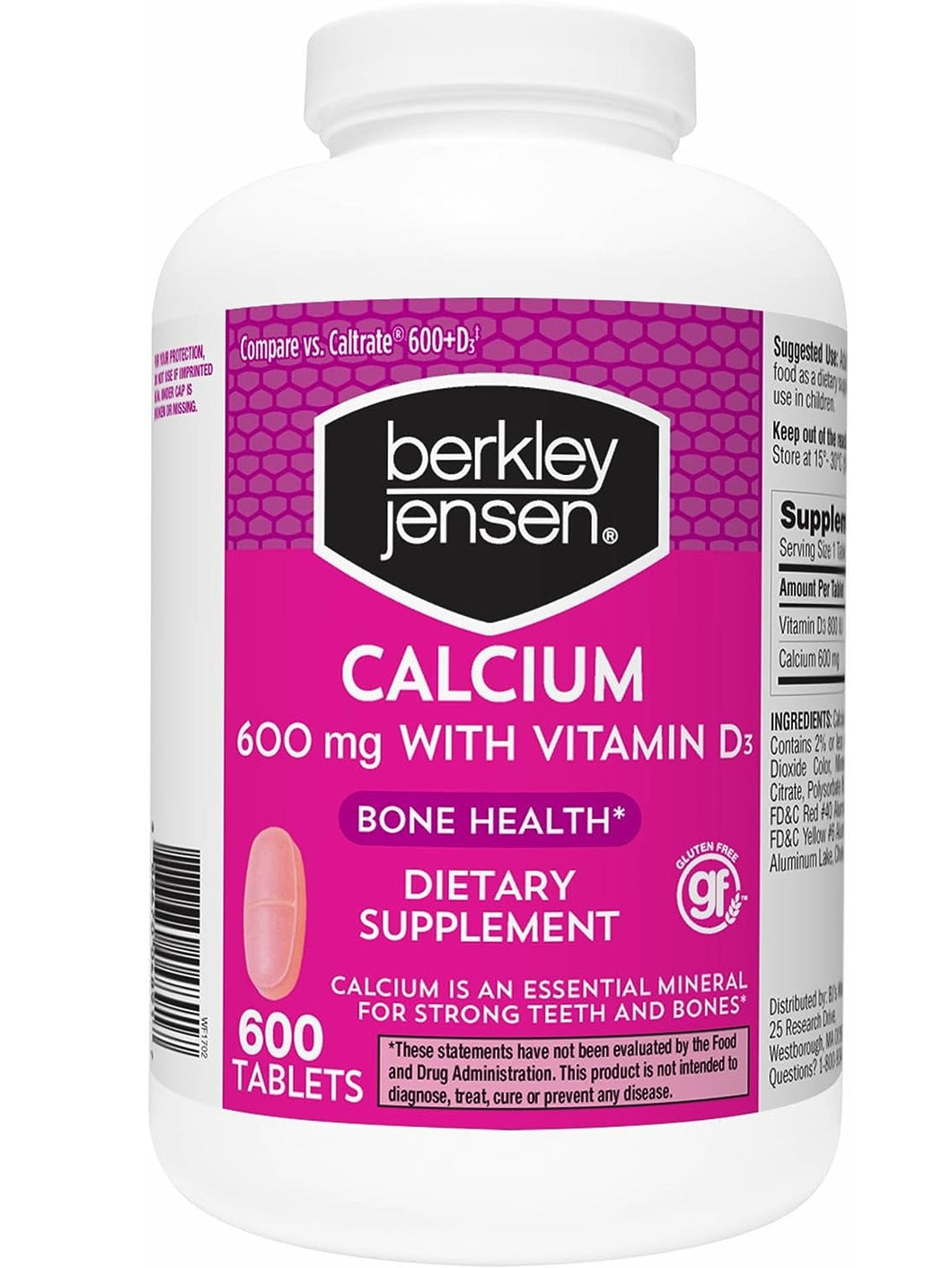 Calcio y Vitamina D3. Berkley Jensen. 600 tabletas