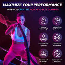 Cargar imagen en el visor de la galería, Gomitas de creatina monohidrato, 9000 mg, pre-entrenamiento para hombres y mujeres, gomita de creatina con L-taurina, BCAA 2:1, B12,  para apoyo muscular, mejorar la fuerza, 120 gomitas
