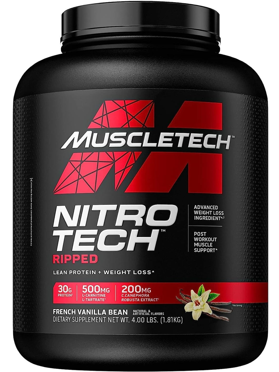 Proteína para perder peso y ganar definición muscular. NitroTech Ripped. Muscletech. Proteína + L-Carnitina. 4 Libras