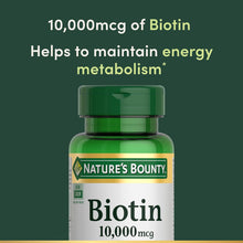 Cargar imagen en el visor de la galería, Biotina 10,000 mcg, salud de cabello, piel, uñas, energía. Nature&#39;s Bounty. 120 softgels
