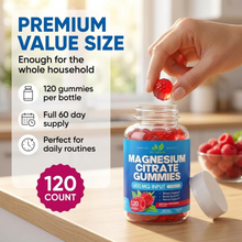 Cargar imagen en el visor de la galería, Citrato de Magnesio en Gomitas Just Nutrients 600 mg, Sabor Frambuesa | Apoyo a la Relajación, Huesos, Músculos y Sistema Nervioso, 120 Gomitas
