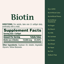 Cargar imagen en el visor de la galería, Biotina 10,000 mcg, salud de cabello, piel, uñas, energía. Nature&#39;s Bounty. 120 softgels
