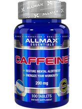 Cargar imagen en el visor de la galería, Cafeína ALLMAX Nutrition: energía sostenida y concentración mental pre-entrenamiento, de rápida absorción y veganas, 200 mg, 100 tabletas
