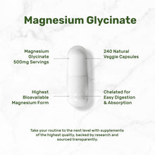 Cargar imagen en el visor de la galería, Glicinato de Magnesio Quelado Deal Supplement 500 mg, 240 Cápsulas Vegetarianas | Alta Absorción, Apoyo a la Relajación, Salud Muscular y Sistema Nervioso
