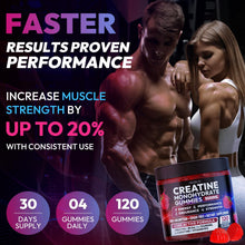 Cargar imagen en el visor de la galería, Gomitas de creatina monohidrato, 9000 mg, pre-entrenamiento para hombres y mujeres, gomita de creatina con L-taurina, BCAA 2:1, B12,  para apoyo muscular, mejorar la fuerza, 120 gomitas
