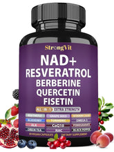 Cargar imagen en el visor de la galería, NAD+, Resveratrol, con Berberina, Quercetina, CoQ10, Fórmula 18 en 1, antienvejecimiento para mujeres y hombres, 60 cápsulas
