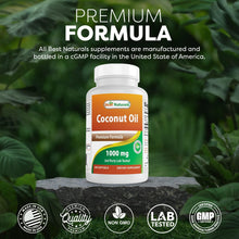 Cargar imagen en el visor de la galería, Aceite de coco virgen extra 1000 mg, Best Naturals, 180 Softgels (cápsulas blandas)
