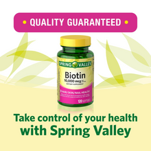 Cargar imagen en el visor de la galería, Biotina para la salud de tu pelo, piel, y uñas. Spring Valley. 10,000 mcg. 120 softgels
