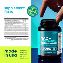 Cargar imagen en el visor de la galería, NAD+, Resveratrol, con té verde y astaxantina para mujeres y hombres, Urolitina A, Coq10 y ácido alfa lipoico, 60 cápsulas

