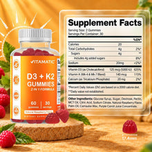 Cargar imagen en el visor de la galería, Vitamina D3 + K2 Vitamatic 5000 UI / 140 mcg , 60 Gomitas, Sabor Frambuesa | Apoyo a la Salud Ósea, Sistema Inmunológico y Cardiovascular
