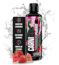 Cargar imagen en el visor de la galería, CARNIBURN FUEGO: Líquida L Carnitine 3000mg, Nutrex Quemador de grasa líquida termogénico para hombres y mujeres con MitoBurn, InnoSlim, GBBGO - Potenciador de metabolismo sin estimulantes - Fresa Sandía, 31 servicios
