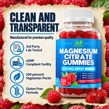 Cargar imagen en el visor de la galería, Citrato de Magnesio en Gomitas Just Nutrients 600 mg, Sabor Frambuesa | Apoyo a la Relajación, Huesos, Músculos y Sistema Nervioso, 120 Gomitas
