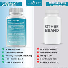Cargar imagen en el visor de la galería, Immune Defend 8 en 1 Liberty Lifestyle, 60 Cápsulas | Defensa Inmunológica con Vitamina C, D3 5000 UI, Zinc 50 mg, Equinácea, Cúrcuma, Jengibre, Saúco y Vitamina B6
