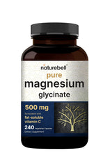 Cargar imagen en el visor de la galería, Glicinato de magnesio, 500 mg, 100 % quelado y purificado, probado por terceros, sin OGM y sin gluten, 240 cápsulas
