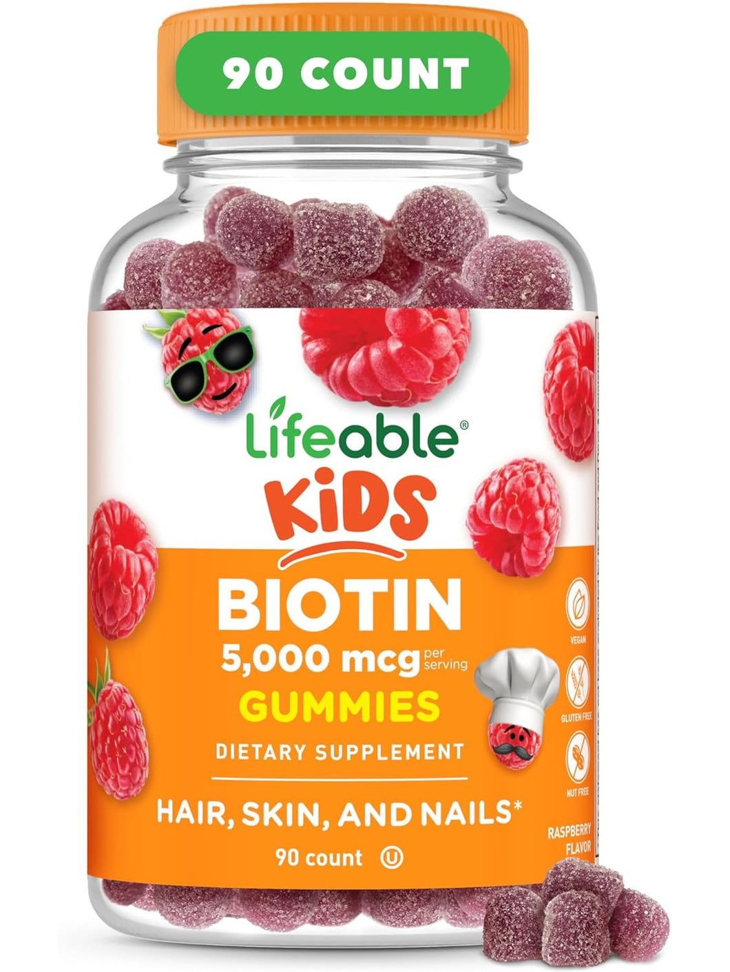 Biotina para niños, 5000 mcg, 90 gomitas