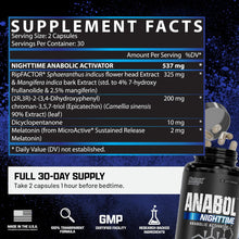 Cargar imagen en el visor de la galería, Anabol PM Nighttime, para el desarrollo muscular nocturno y ayuda para dormir | Suplemento anabólico para el desarrollo muscular, ingredient clínicamente investigados, Recuperación y fortalecimiento muscular post-entrenamiento, 60 cápsulas

