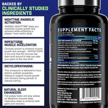 Cargar imagen en el visor de la galería, Anabol PM Nighttime, para el desarrollo muscular nocturno y ayuda para dormir | Suplemento anabólico para el desarrollo muscular, ingredient clínicamente investigados, Recuperación y fortalecimiento muscular post-entrenamiento, 60 cápsulas
