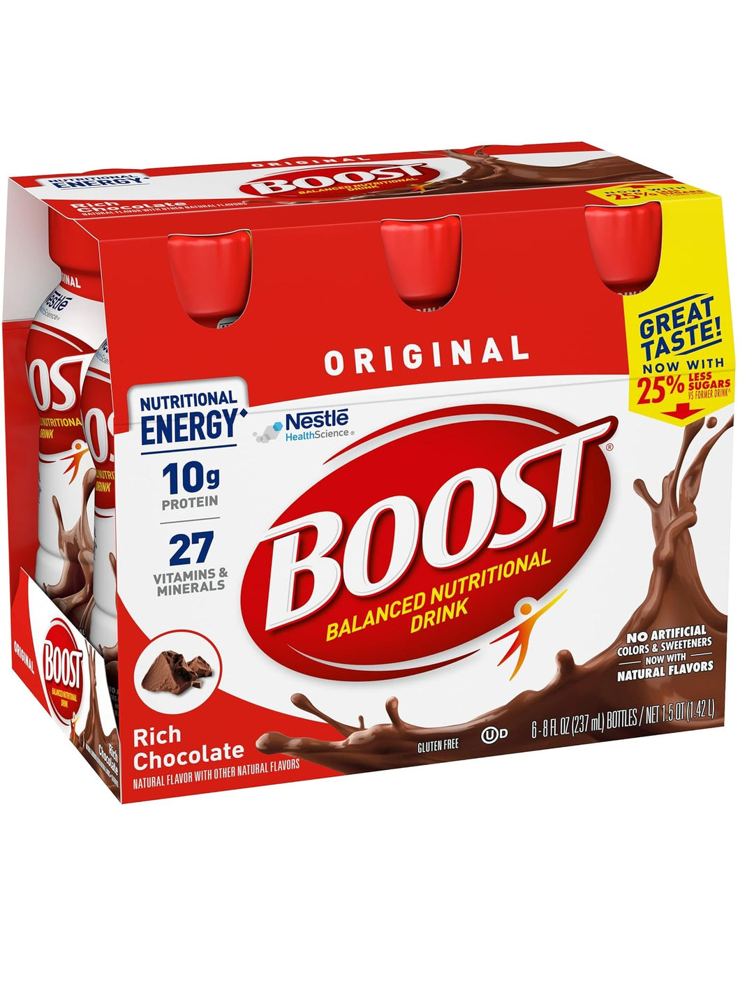 Bebida nutricional original Boost, energía equilibrada (Paquete de 6 unidades) sabor chocolate