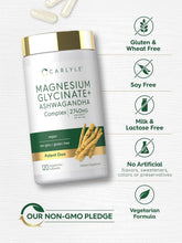 Cargar imagen en el visor de la galería, Magnesio Glicinato con Ashwagandha | Complejo de 2,740 mg | Carlyle | Dúo potente | Suplemento sin OMG y sin glute | 120 cápsulas vegetarianas
