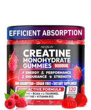 Cargar imagen en el visor de la galería, Gomitas de creatina monohidrato, 9000 mg, pre-entrenamiento para hombres y mujeres, gomita de creatina con L-taurina, BCAA 2:1, B12,  para apoyo muscular, mejorar la fuerza, 120 gomitas
