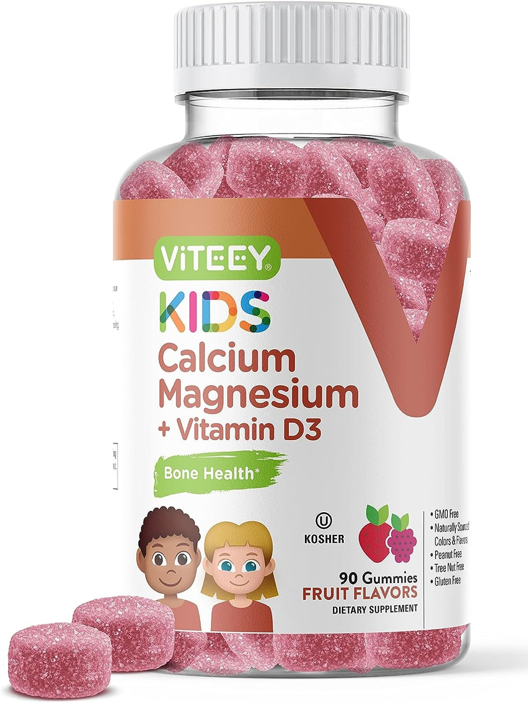 Calcio + Magnesio + Vitamina D3 para niños. Viteey. 90 gomitas